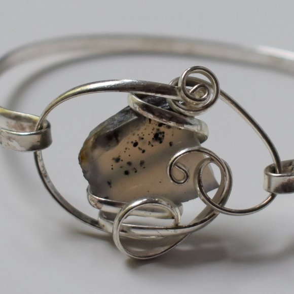 Hand Crafted Jewelry - Handmade Silver and Moss Agate Bracelet